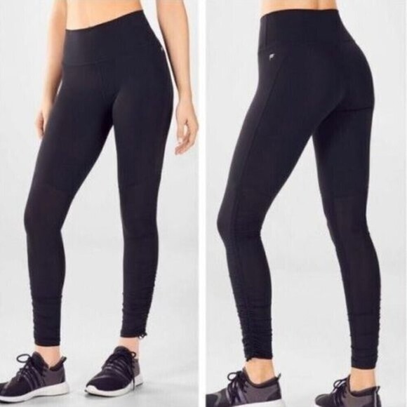 Fabletics Cashel Foldover Powerform Purelux Cinched Leg Black Leggings - Sz S - Picture 1 of 8